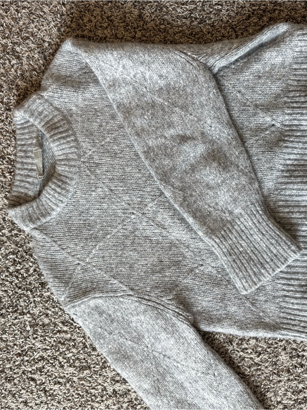 Everlane Light Gray Crewneck Diamond-Knit Sweater